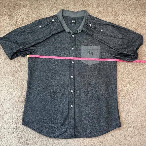 Stussy Men's Button Front Long Sleeve Textured Cotton Skater Shirt Size Large